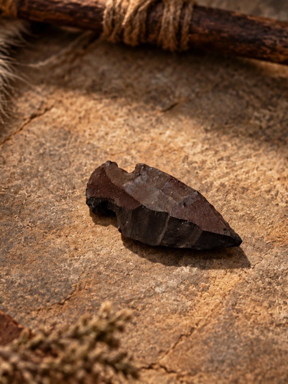 Vintage Hand-Carved Stone Arrowhead Replica Artifact - Red Jasper / Chert Point